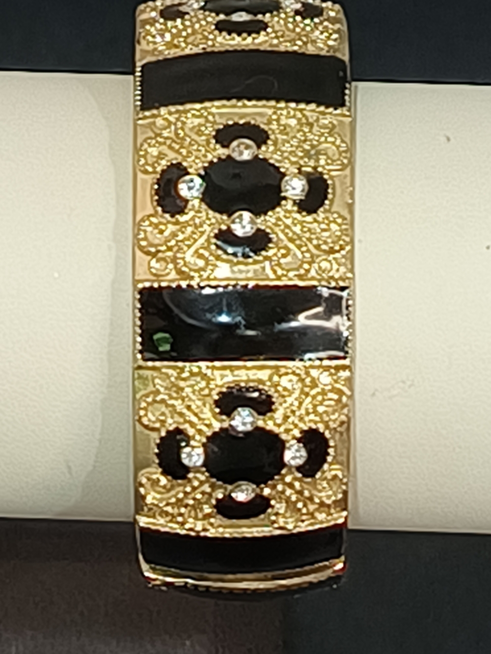 Gold and Black Enamel Cross Rhinestone Decorative Bracelet